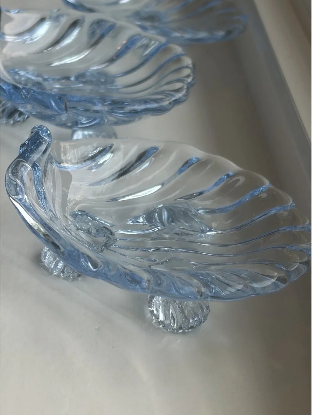 Vintage Cambridge Caprice Moonlight Blue Glass Shell Open Salt Dish, Set of 4